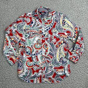 Chaps Button Up Shirt Womens Petite Small Paisley Long Sleeve Retro 90s Y2K